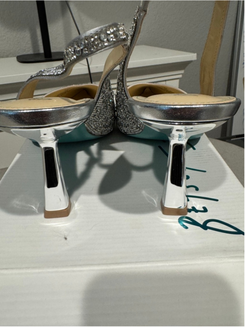 Women's Betsey Johnson Crystal RhinestoneSlingback Heels Size 11 Silver Blue - Picture 5 of 12